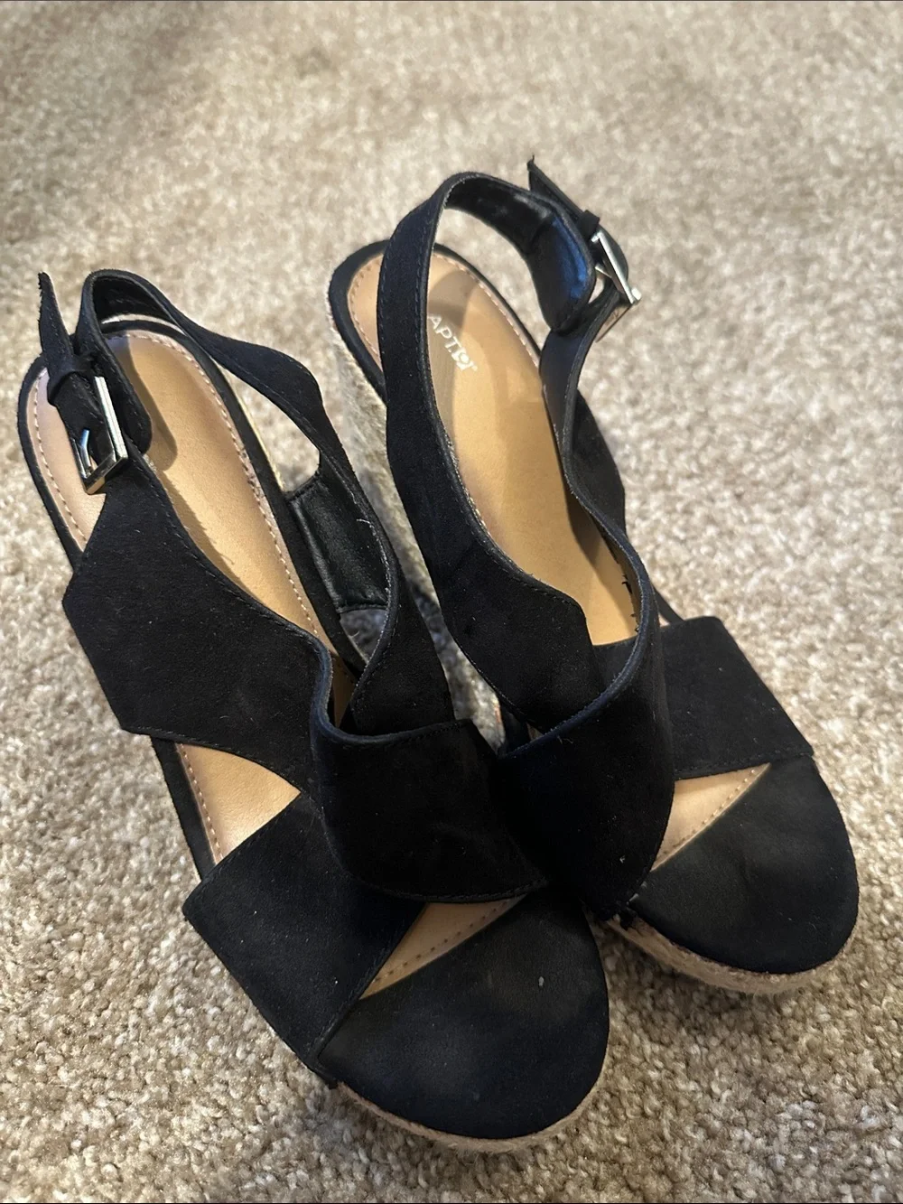 Apt. 9 Black Suede Crisscross Slingback Wedge Sandals